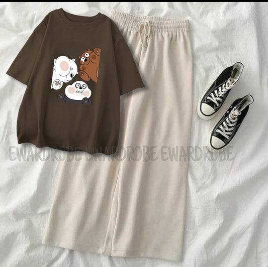 BROWN TSHIRT BOX BEAR WITH BEIGE FLAPPER