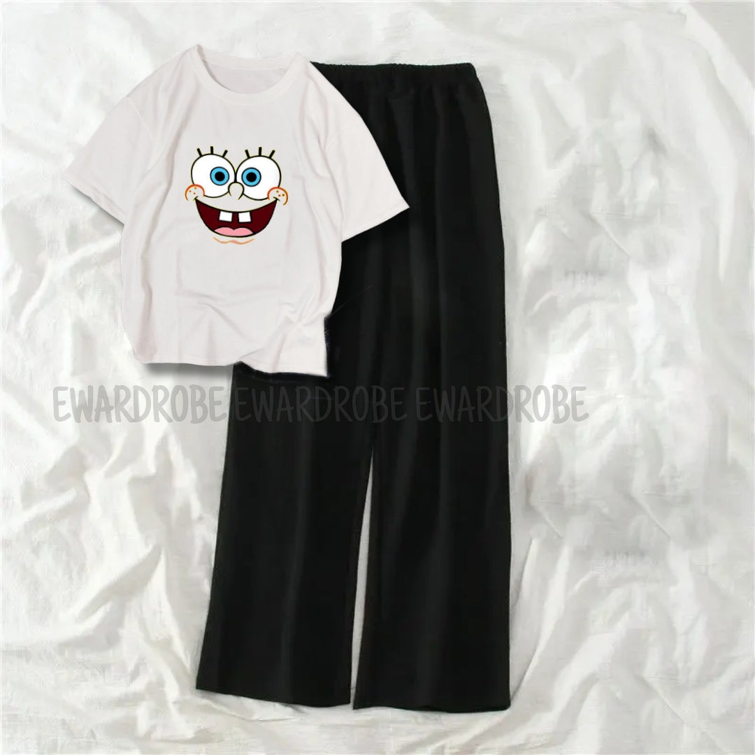 WHITE TSHIRT SPONGEBOB WITH BLACK FLAPPER