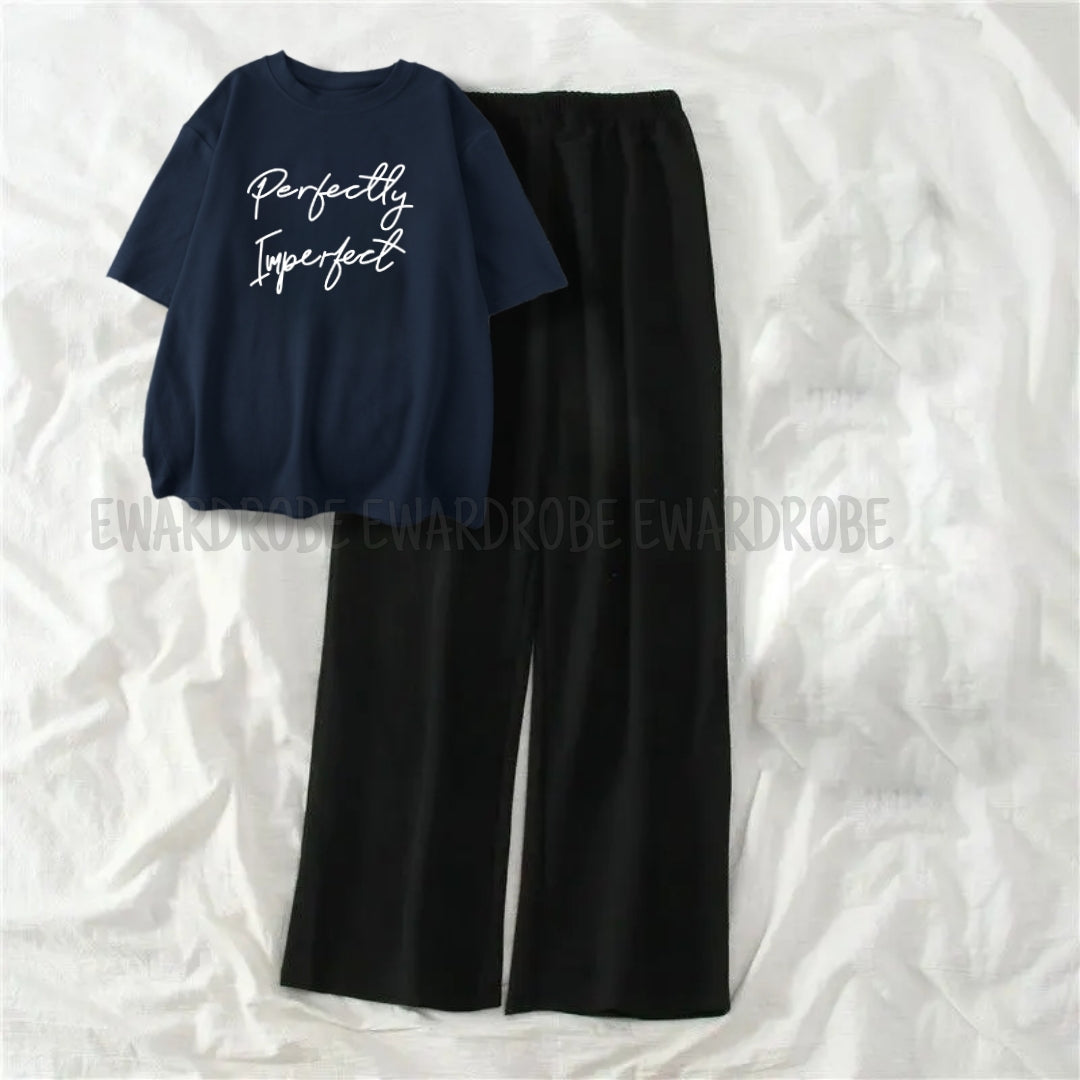 NAVY BLUE TSHIRT PERFECTLY IMPERFECT WITH BLACK FLAPPER