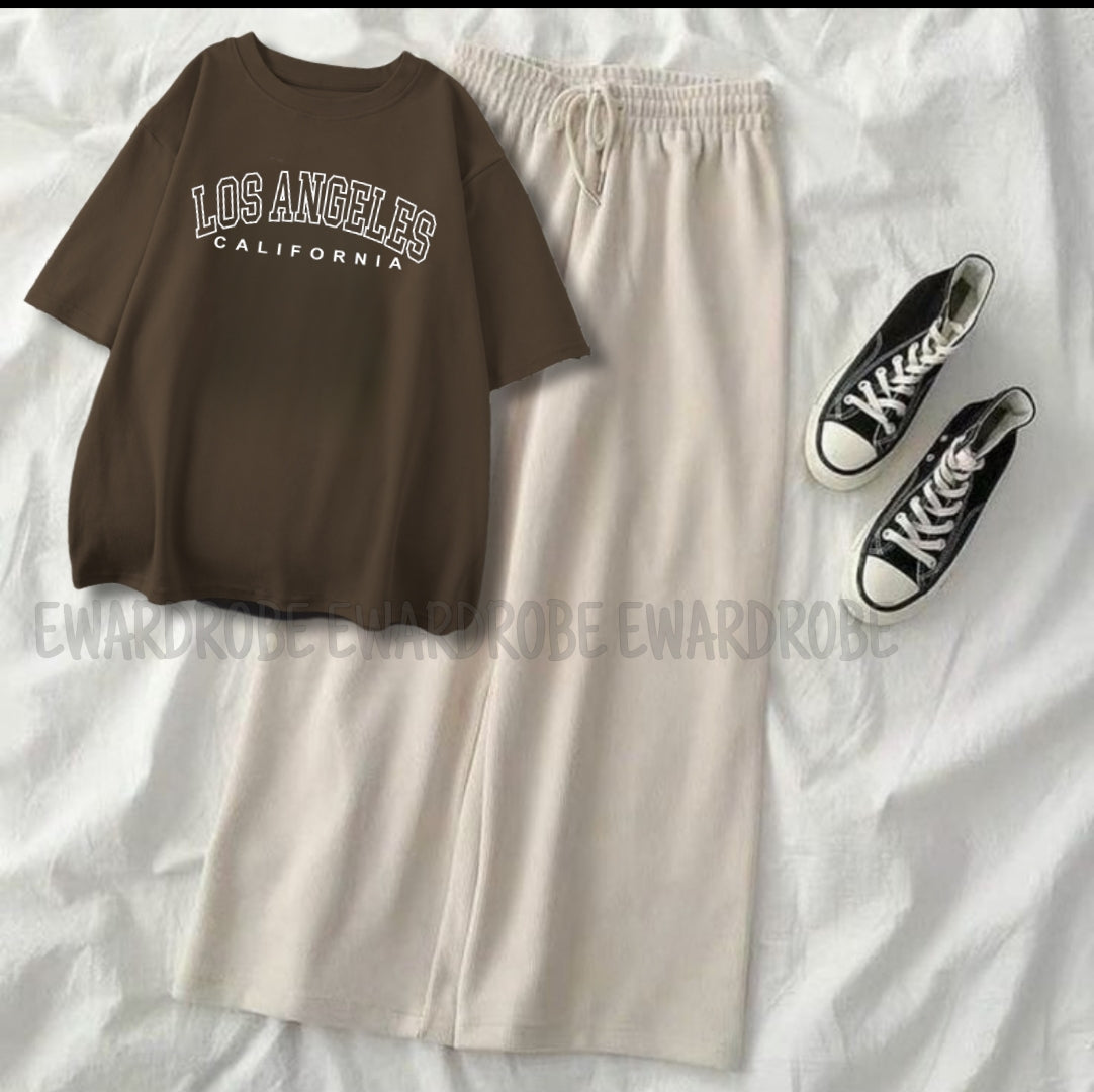 BROWN TSHIRT LOS ANGLES WITH BEIGE FLAPPER