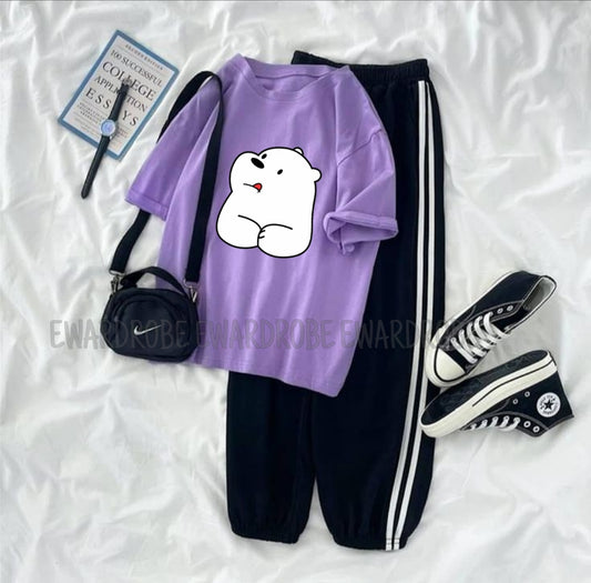 LILAC TSHIRT BIG ICE BEAR WITH 3 STRIPES TROUSER