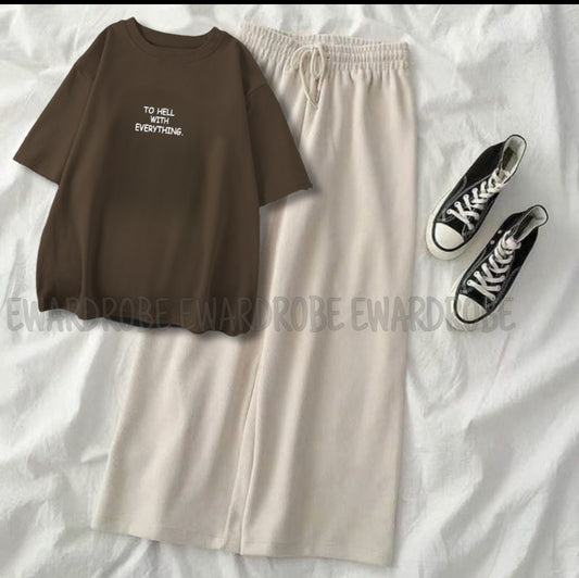 TO HELL BROWN TSHIRT WITH BEIGE FLAPPER