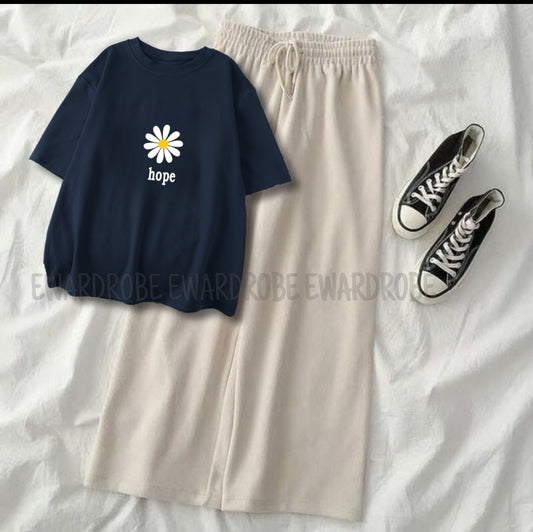 HOPE SUNFLOWER NAVY BLUE TSHIRT WITH BEIGE FLAPPER