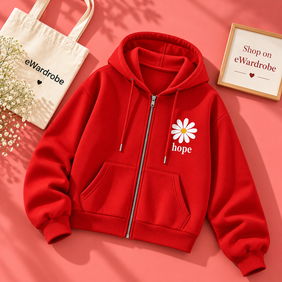 Red Zipper Hoodie Pocket Hope sunflower
