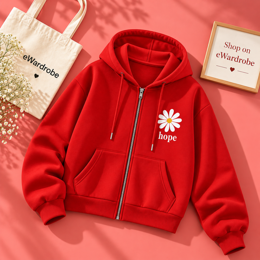 Red Zipper Hoodie Pocket Hope sunflower