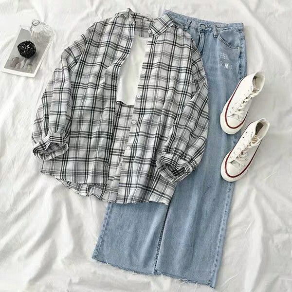 SIMPLE CHECK SHIRT OUTFIT 3 PIECE - teehoodie.co