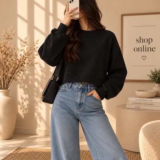 Basic Black Crop Sweatshirt