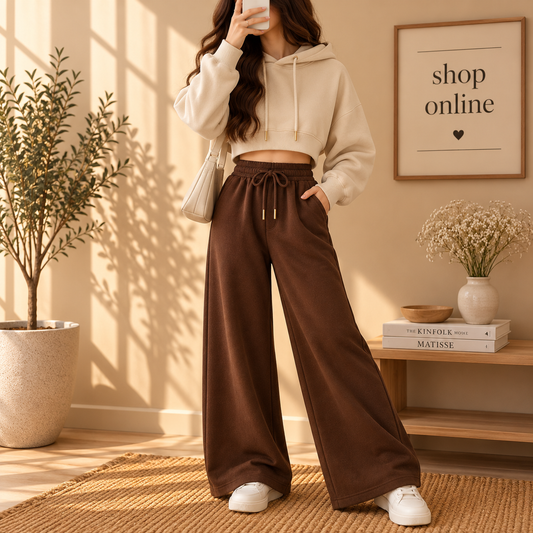 Basic Beige Crop Hoodie With Brown Flapper