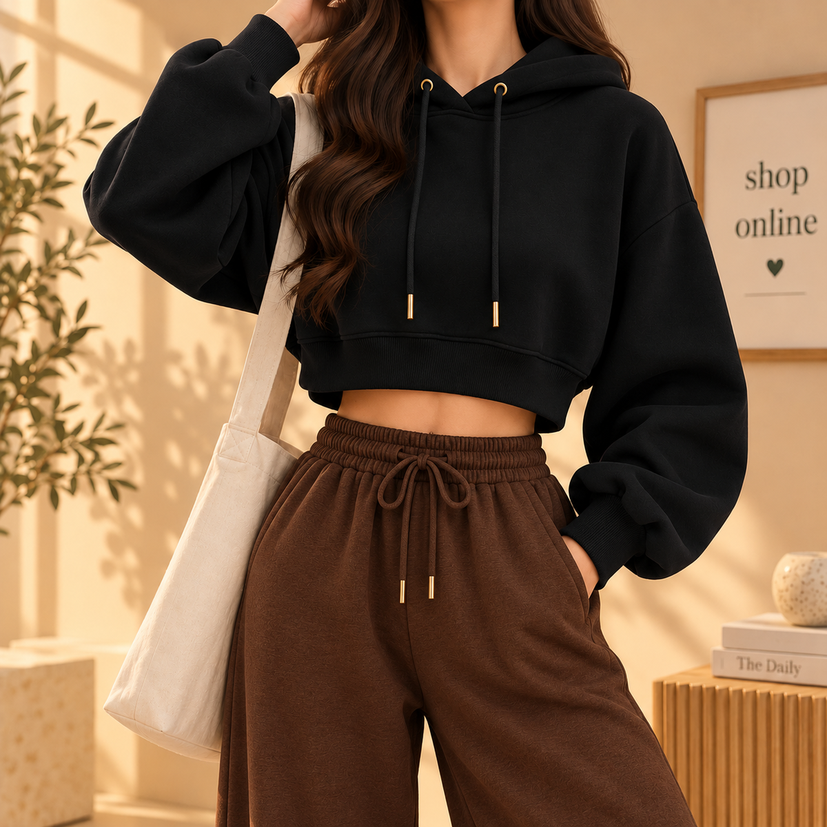 Basic Black Crop Hoodie