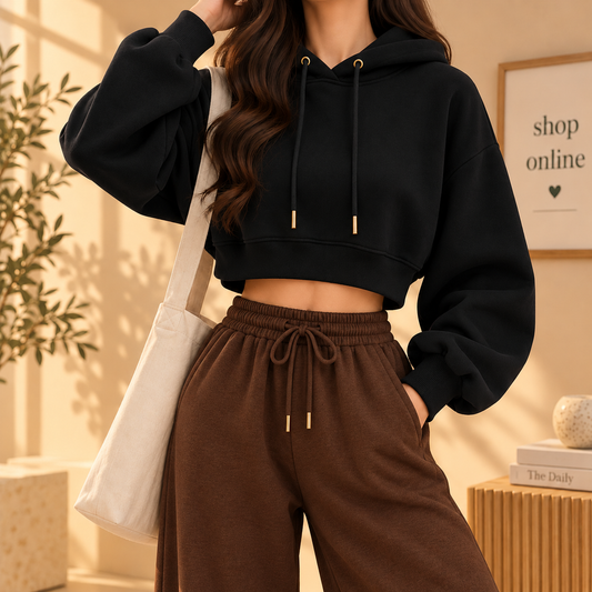 Basic Black Crop Hoodie