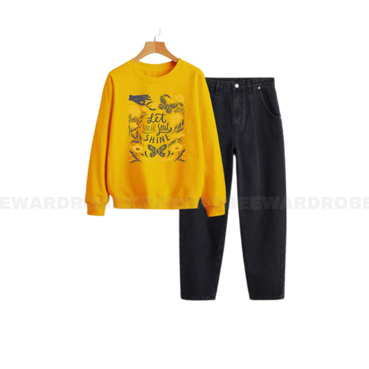 MUSTARD LET YOUR SOUL SWEATSHIRT WITH BLACK MOM JEANS - teehoodie.co