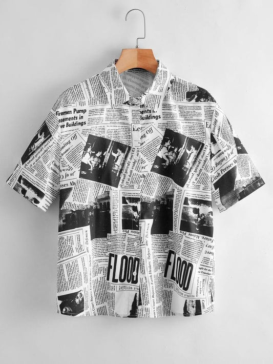 NEWS PAPER BUTTON SHIRT - teehoodie.co