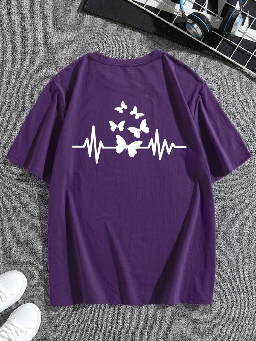 PURPLE TEE BUTTERFLY HEART BEAT - teehoodie.co