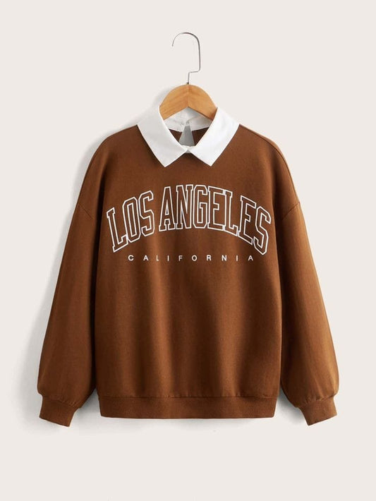 BROWN COLLAR SWEATSHIRT LOS ANGLES - teehoodie.co