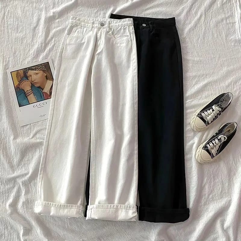 WIDE LEG JEANS BLACK WITH WHITE STITCH main image 1