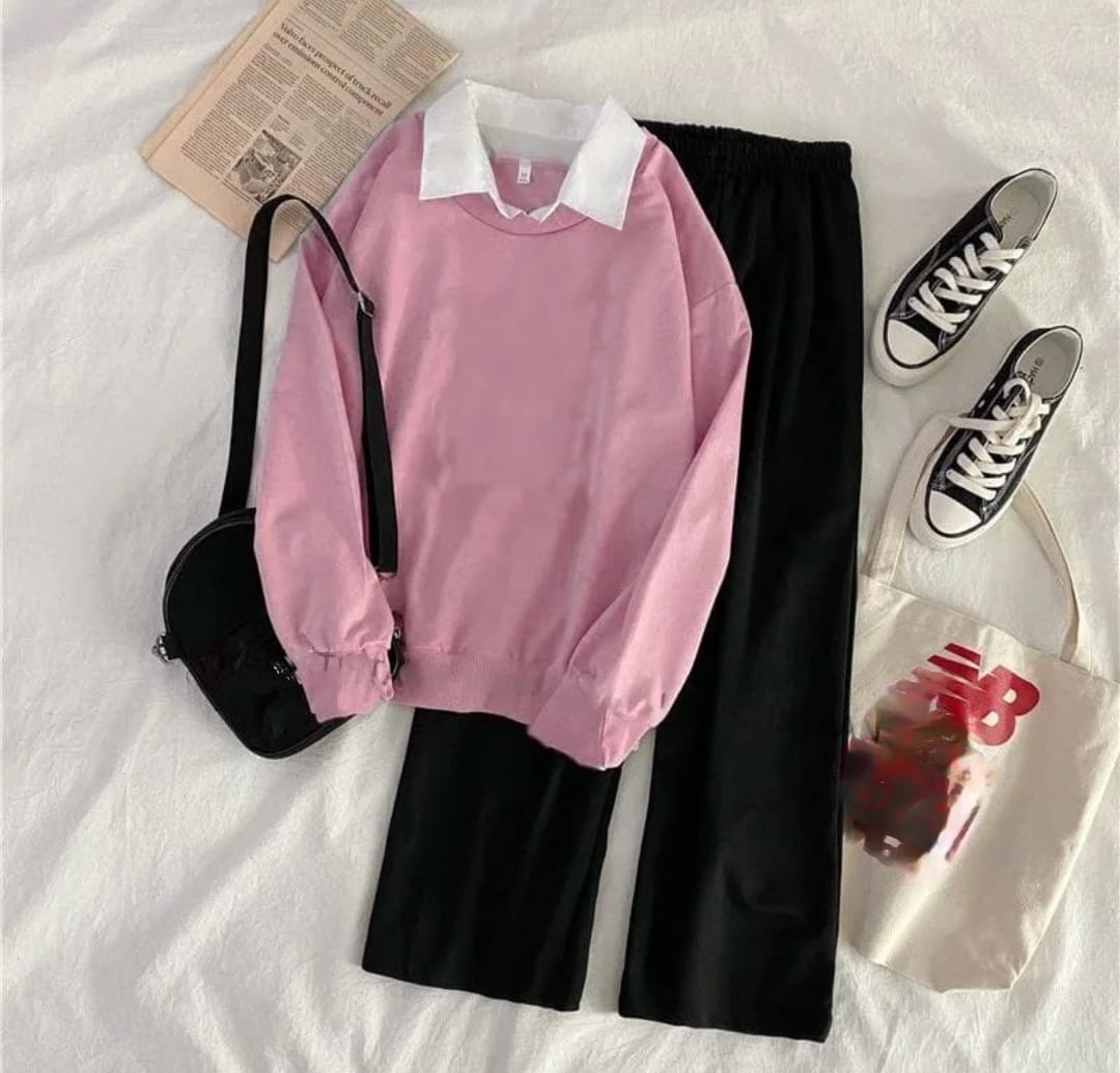 PINK COLLAR SWEATSHIRT WITH  FLAPPER TROUSER