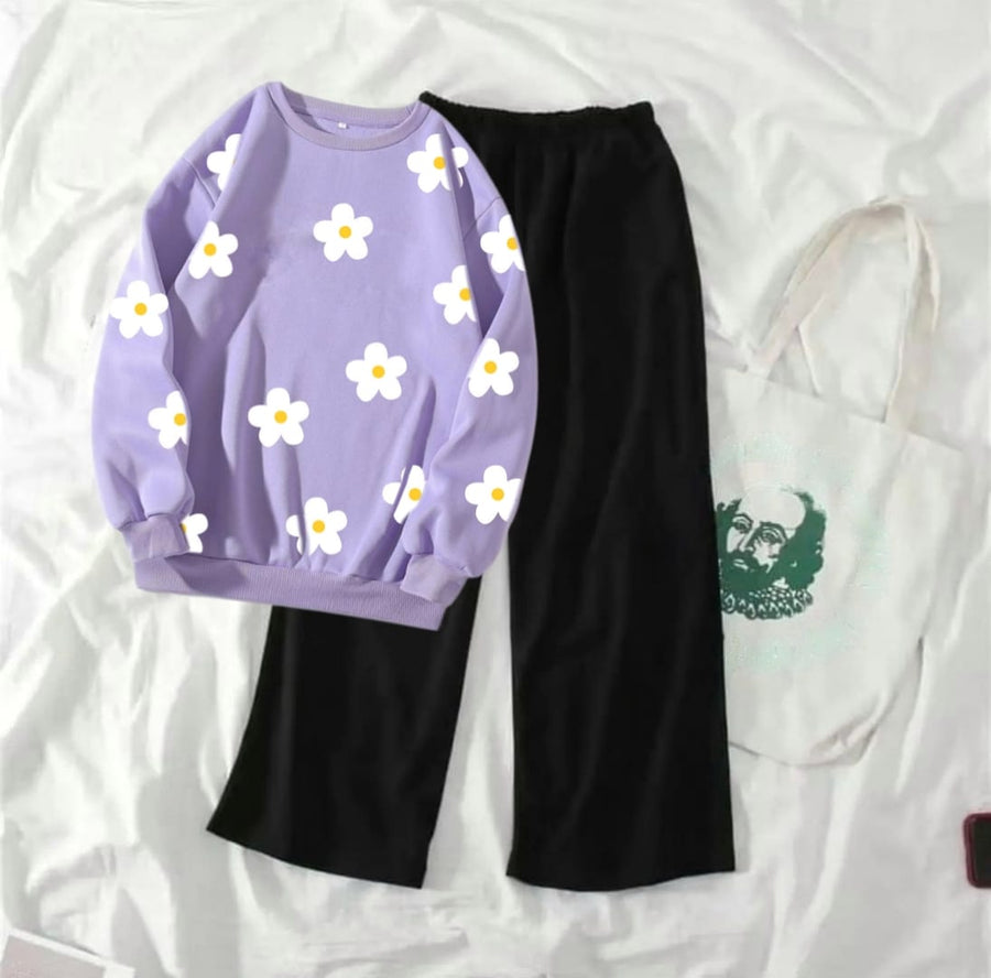 Sunflower Allover Lilac Sweatshirt With Black Flapper