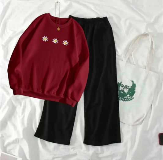 3 DAISY MAROON SWEATSHIRT WITH FLAPPER