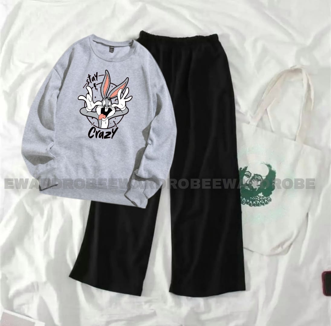 CRAZY BUNNY GREY SWEATSHIRT WITH FLAPPER