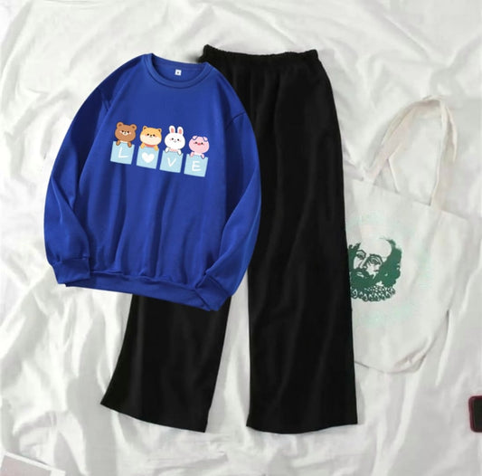 LOVE CARTOON ROYAL BLUE SWEATSHIRT WITH FLAPPER