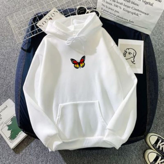 WHITE HOODIE ORANGE BUTTERFLY