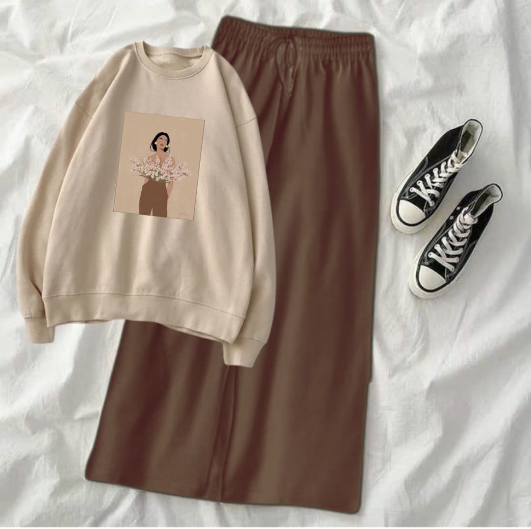 Flower Girl Beige Sweatshirt With Brown Flapper