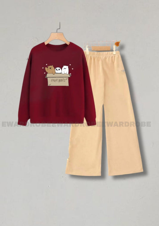 FREE BEAR MAROON SWEATSHIRT WITH BEIGE FLAPPER