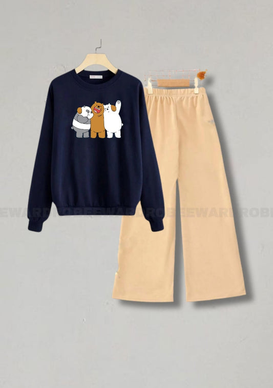 TOGETHER BEAR NAVY BLUE SWEATSHIRT WITH BEIGE FLAPPER