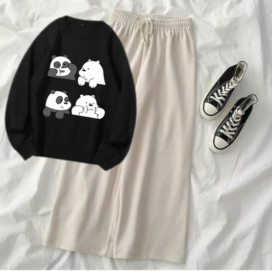 4 BEAR BLACK SWEATSHIRT WITH BEIGE FLAPPER