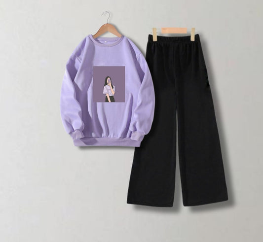 LILAC SWEATSHIRT PURPLE BACKGROUND GIRL WITH FLAPPER