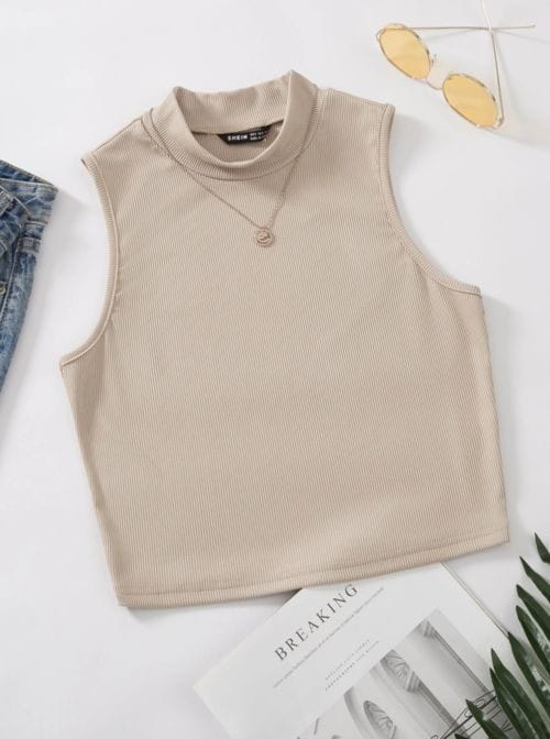 SKIN COLOR RIB KNIT TANK TOP