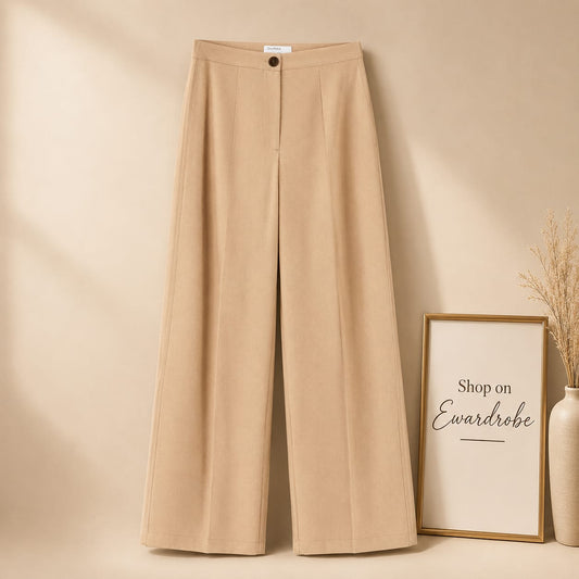 Beige Formal Pant Wide Leg