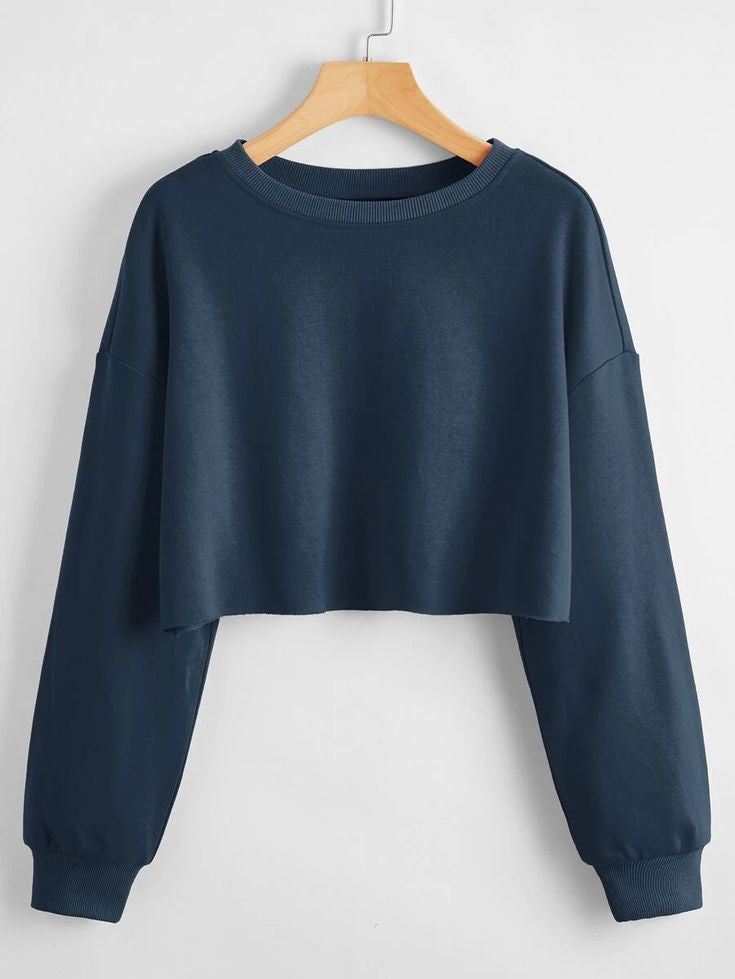 PLAIN NAVY BLUE CROP SWEATSHIRT