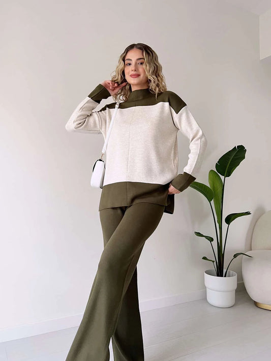 OLIVE GREEN RIB KNIT CO ORD SET