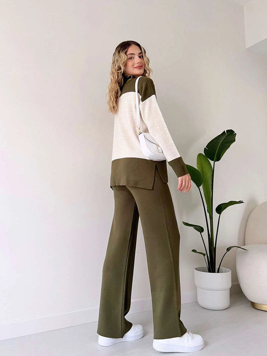 OLIVE GREEN RIB KNIT CO ORD SET