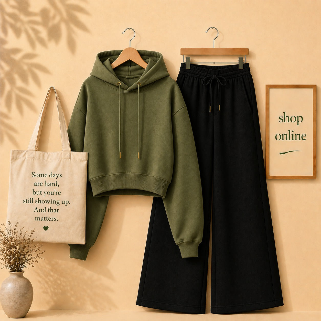 OLIVE GREEN CROP HOOD WITH BLACK FLAPPER