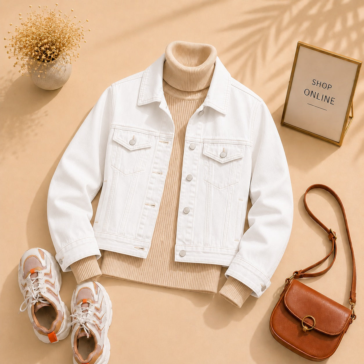 WHITE DENIM JACKET WITH BEIGE HINECK