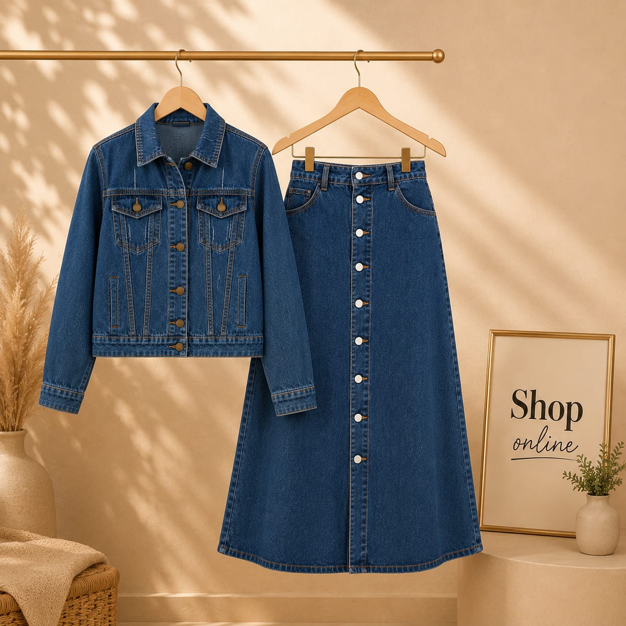 Dark Blue Denim Jacket with denim skirt