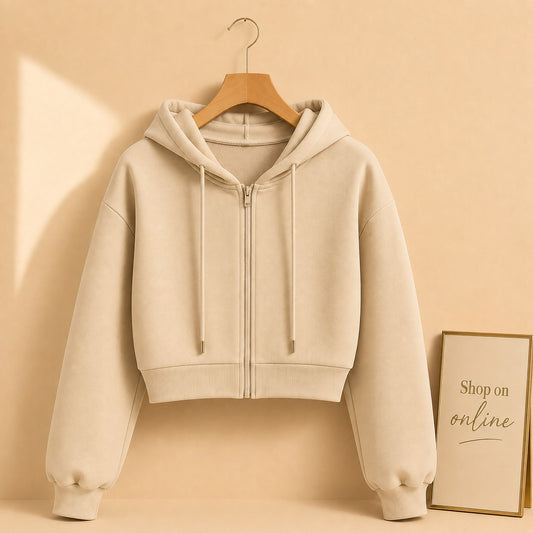 Beige Zipper Crop