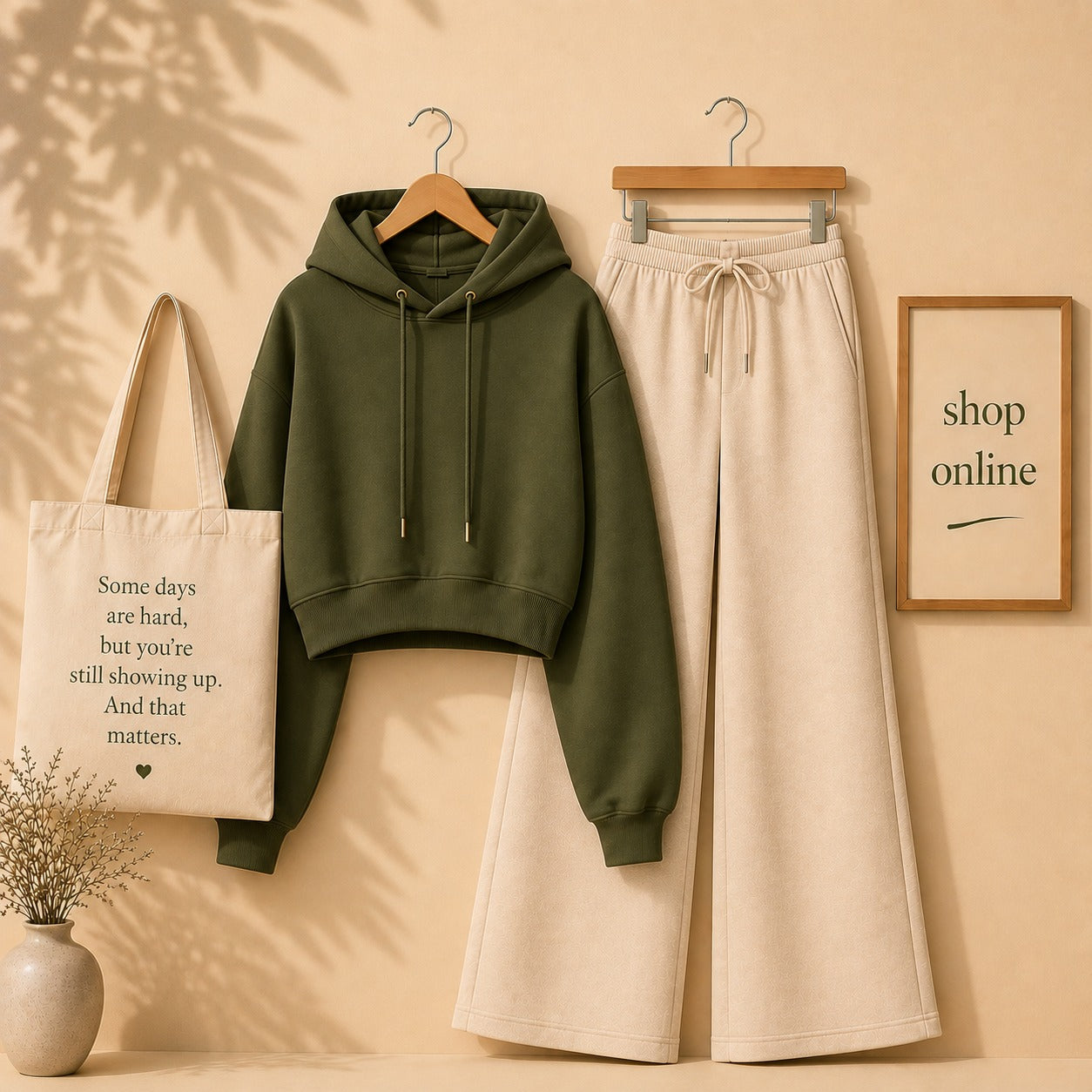 Olive green Crop Hood With Beige Flapper