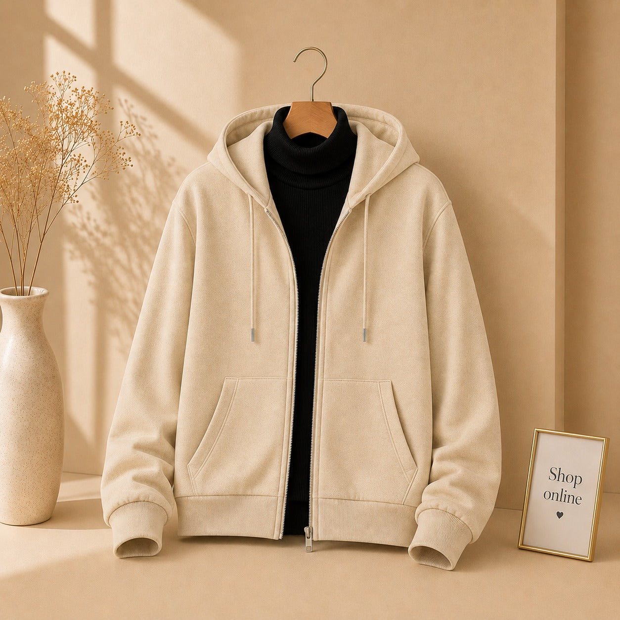 Beige Zipper With Black Highneck