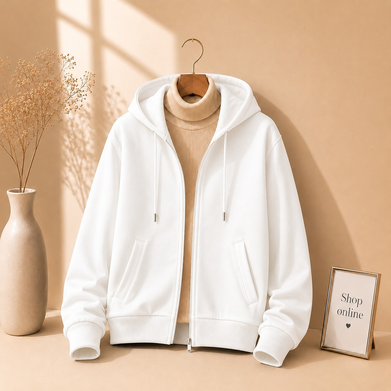White Zipper With Beige Highneck