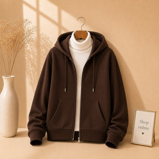 Dark brown Zipper With White Highneck