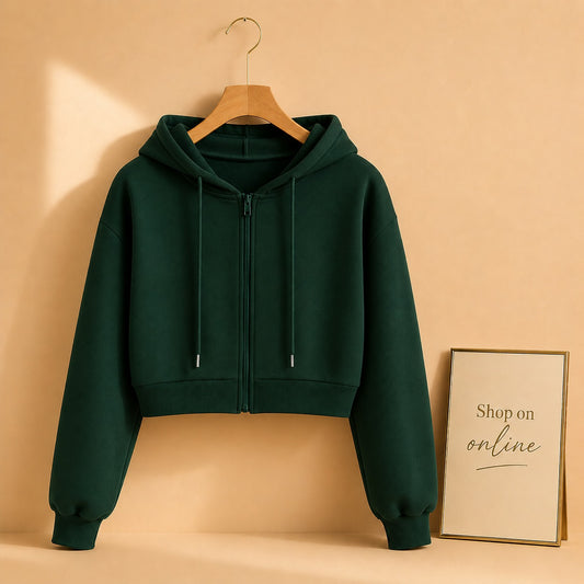 Bottle Green Zipper Crop