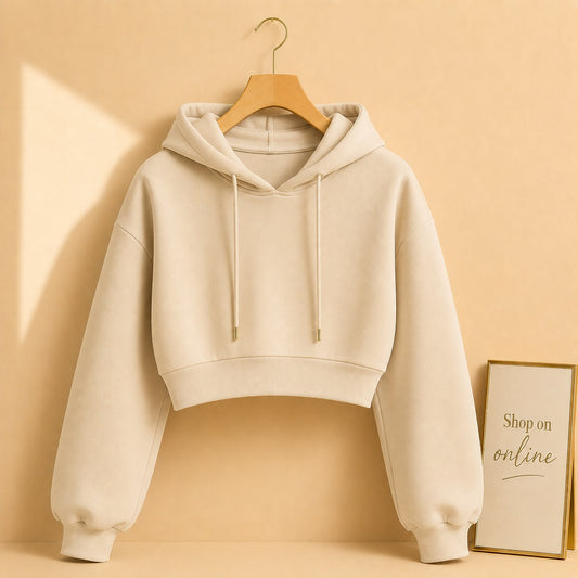 Beige Crop Hoodie