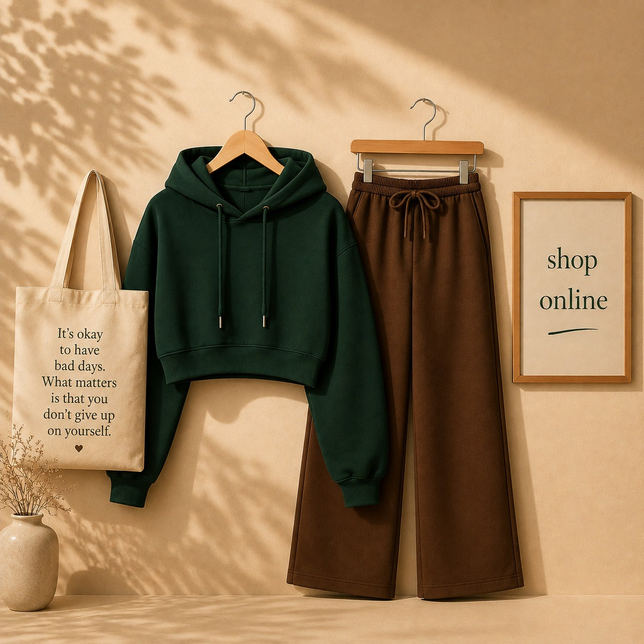 Bottle green Crop Hood With Brown Flapper