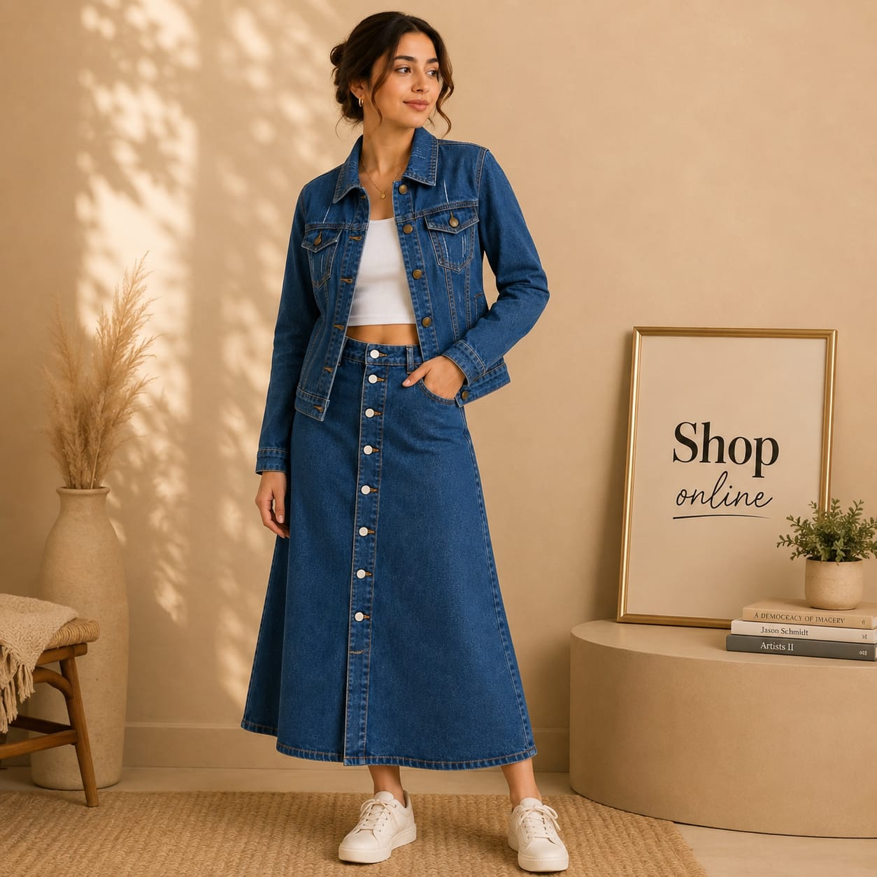 Dark Blue Denim Jacket with denim skirt