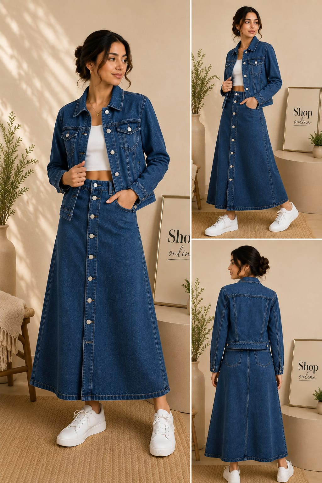 Dark Blue Denim Jacket with denim skirt