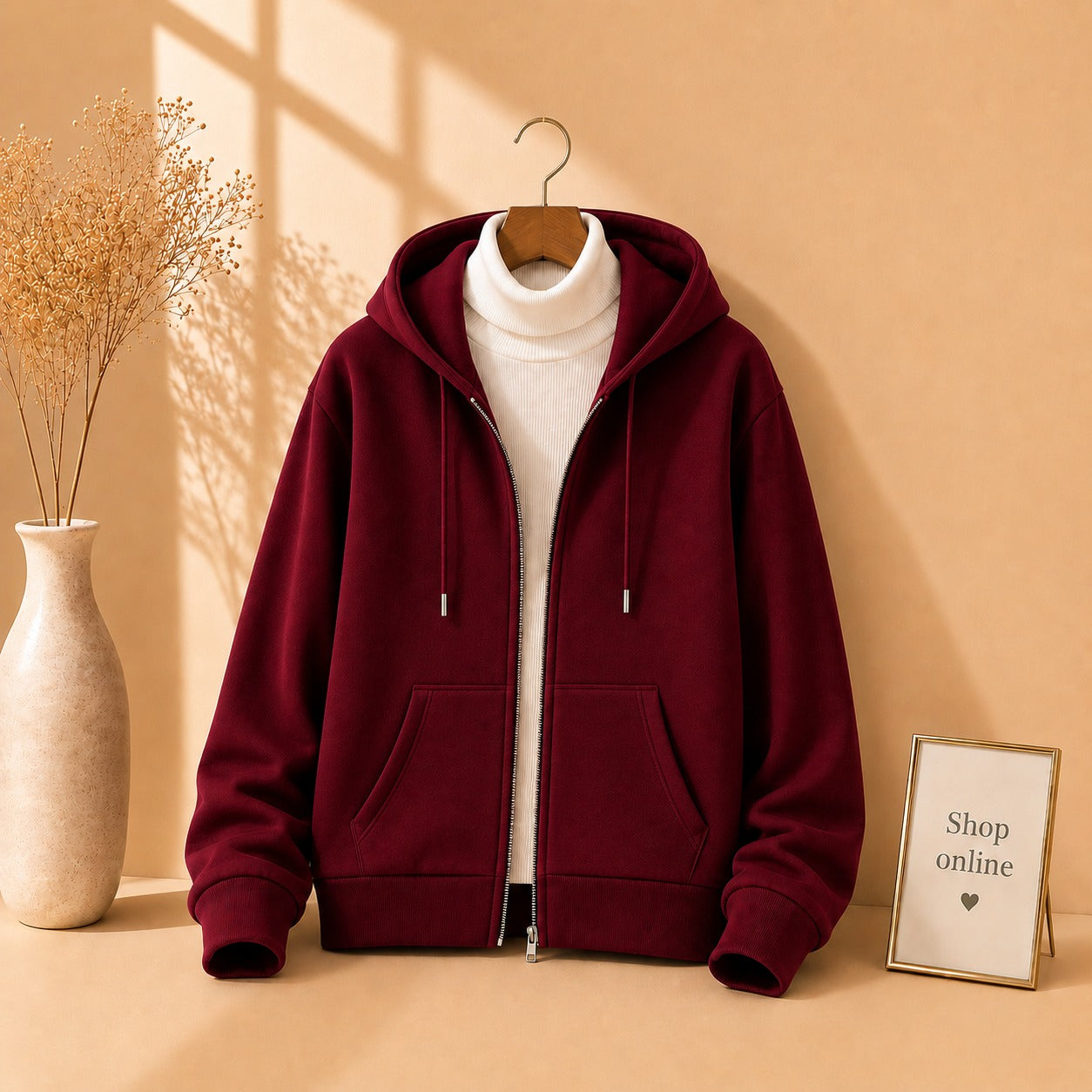 Maroon Zipper With White Highneck