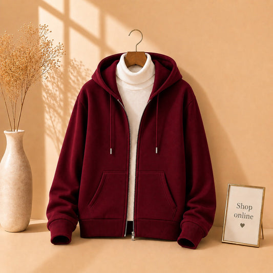 Maroon Zipper With White Highneck